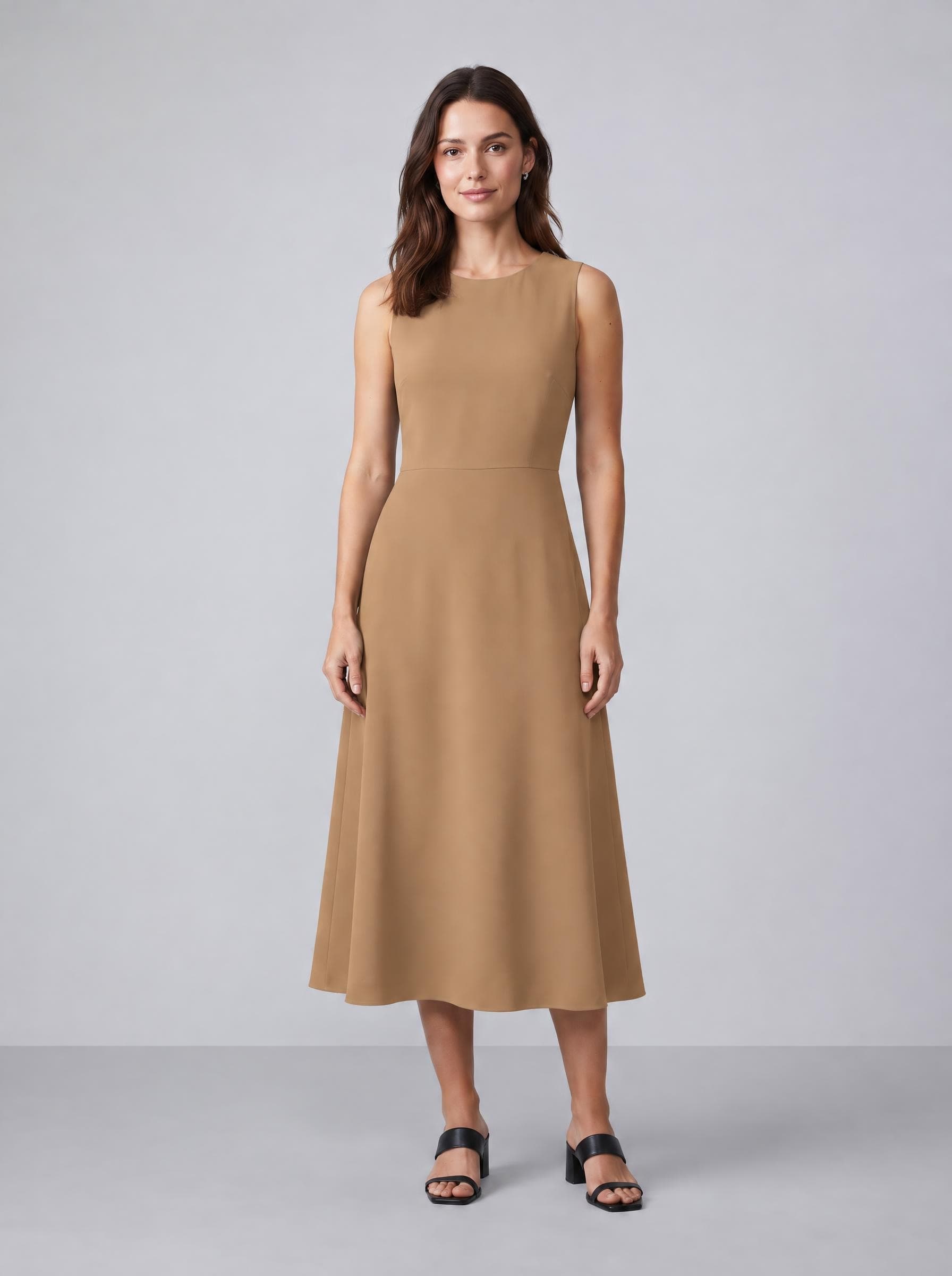 Dress, camel, made by Acuarela from the black photo